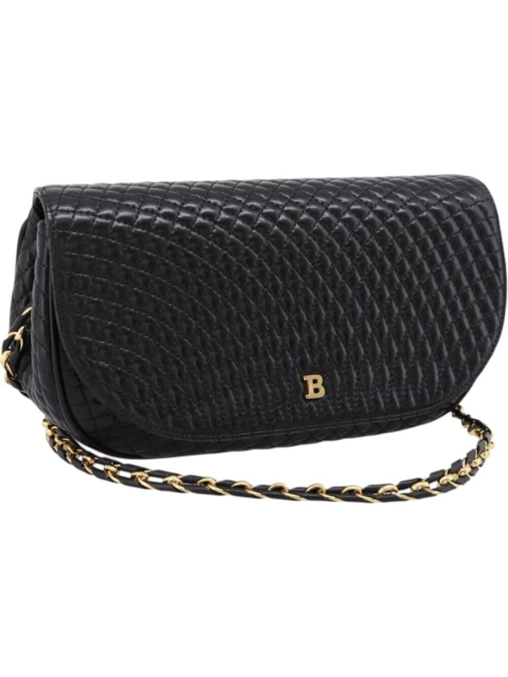Bally Chain Shoulder Bag Leather Black Gold Tone